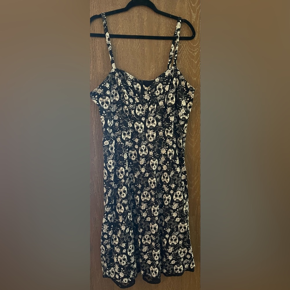 Sugar skull dress from torrid with lace detail at bottom